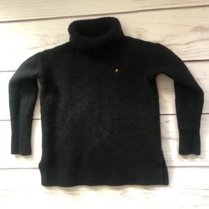 Ralph Lauren Black Merino Wool Cashmere Cropped 3/4 Sleeve Turtleneck Sweater